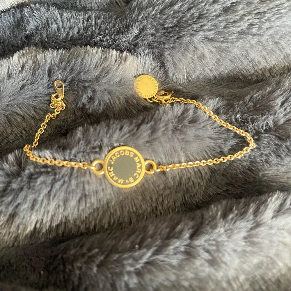 Marc Jacobs Gold and Black Bracelet Designer Logo Disc Everyday Dainty Jewelry - Picture 2 of 3